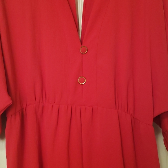 Red plunging neck romper - Picture 2 of 4